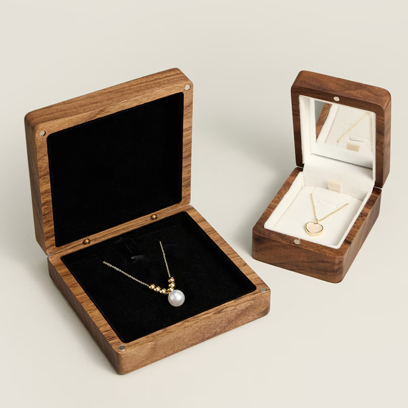 Luxury Bags List - Hochzeits-Halskettenbox mit Spiegel, Holz-Schmuck-Display-Box, Hochzeitstag-Geschenk für