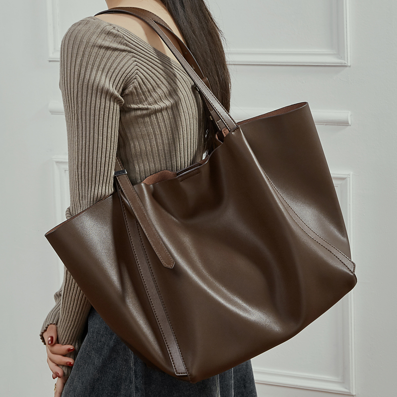 Luxury Bags Korea - Burminsa Vintage Echtleder Große Tragetasche Schultertaschen